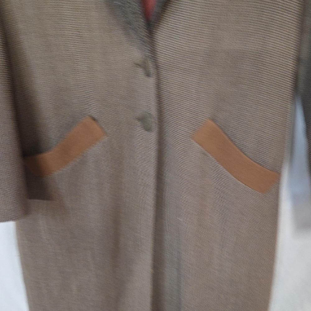 Mary Flanagan Wearable Art Brown Trench Coat with Tan Accents. Med - Picture 4 of 13